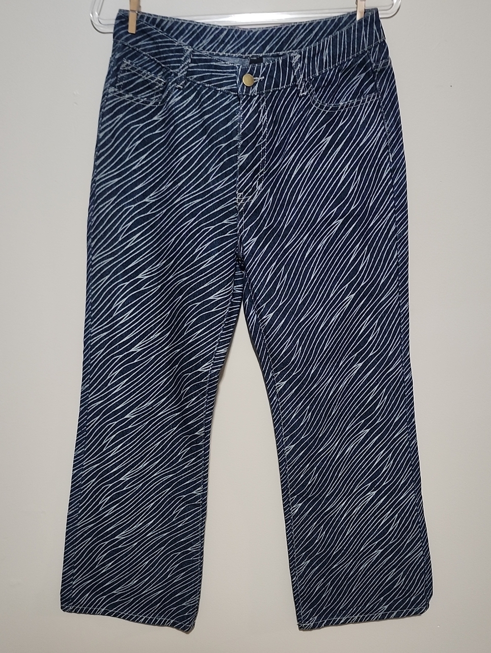 Cider Zebra Striped Wide Leg Denim Jeans Indigo Blue Edgy Statement Indie Street